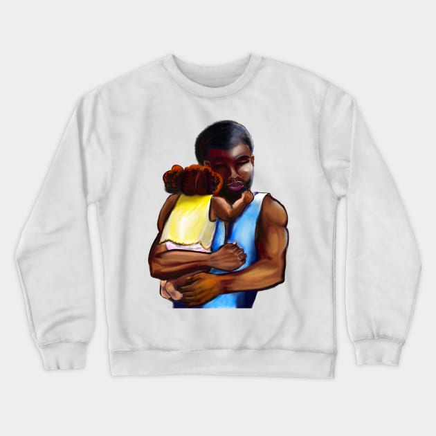 The best Father’s Day gifts 2022. Father and child - Super hero dad -  Strong muscular black man cradling a baby Crewneck Sweatshirt by Artonmytee